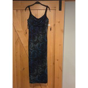New! Vtg Status Size 1X Maxi Formal Stretch Dress Aurora Borealis Sparkle Cosmic